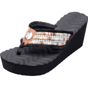 宝人拖鞋女外穿时尚坡跟厚底人字拖2025新款夏季网红高跟夹脚女鞋