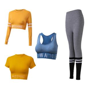 四季新款瑜伽服女长袖上衣露脐高腰速干吸汗紧身长裤健身运动套装