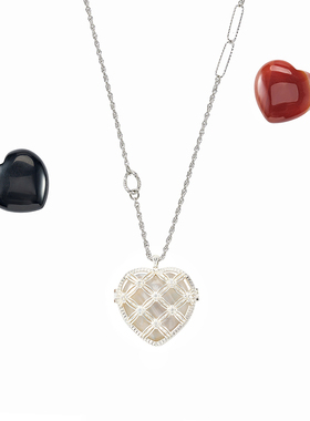 1P Jewelry 银色月光甜心派锆石镶嵌可开合相册式水晶爱心项链