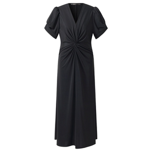 直降5折|歌莉娅V领连衣裙女夏季法式黑色厅里厅气的裙子