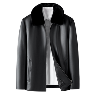 狄斯仑高端真皮皮衣男士冬季新款商务中老年海宁水貂毛领可脱外套