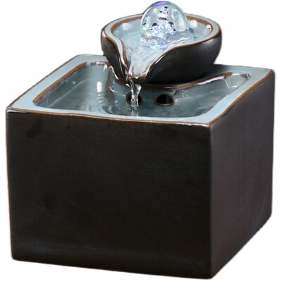 新中式风生财喷泉茶桌流水摆件