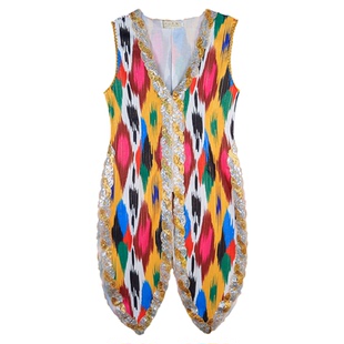 2025新款新疆舞蹈马甲成人艾德莱斯印花服饰维族舞蹈演出服装夏