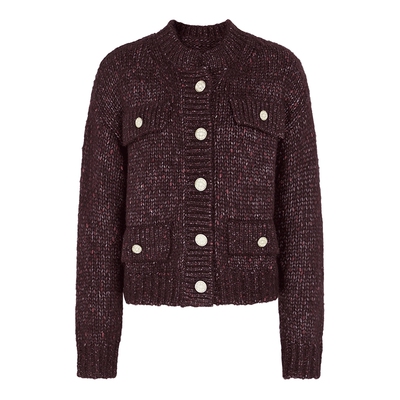 马天奴枣红圆领单排扣针织开衫