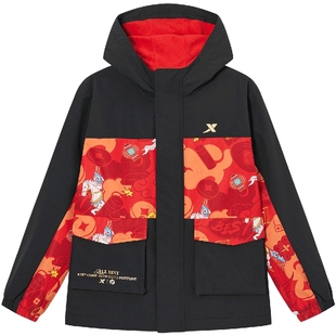 福燈贺岁|特步童装儿童加绒冬季外套男童新年红色拜年服风衣冬装