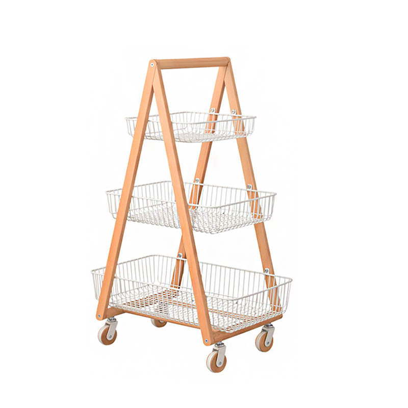 中古风零食小推车客厅多层实木置物架落地可移动厨房果蔬分层收纳
