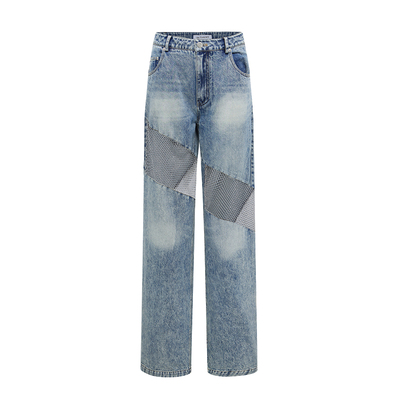 JAC FLEURANT【明星同款】新款拼接网钻设计感牛仔裤