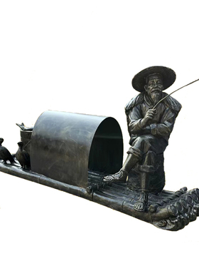 渔民古代人物玻璃钢仿铜户外