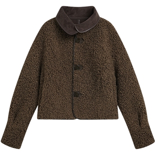 [博主同款]KBNE复古仿羊羔绒皮草女冬季新款短款皮毛一体毛毛外套