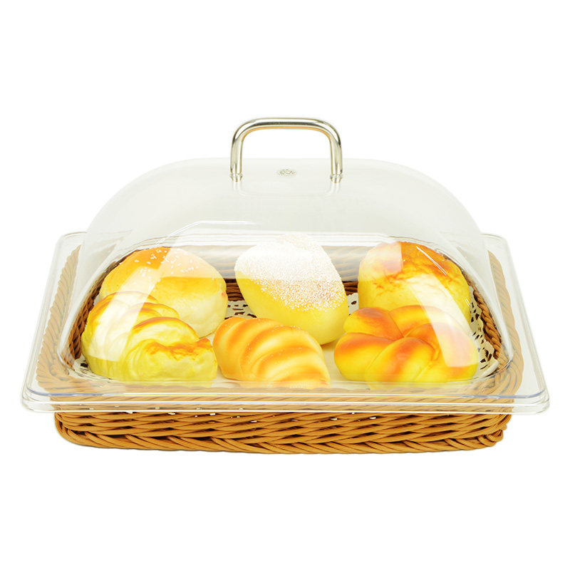 仿藤编甜点托盘带盖展示盘面包篮蛋糕点心收纳筐罩食物欧式试吃盘