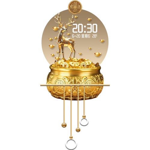 麋鹿玄关装饰画聚宝盆格栅装饰挂件万年历走廊挂画发光灯画时钟