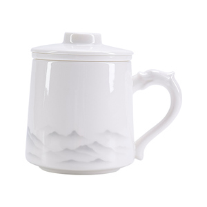羊脂玉办公杯泡茶杯子茶水分离水杯带盖带内胆马克杯便携式茶具
