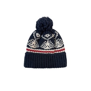 Zien 费尔岛风毛球提花针织帽子女秋冬加厚保暖毛线套头帽护耳帽