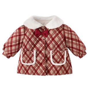 女童外套秋冬季儿童毛呢冬装红色加绒呢子大衣小宝宝洋气衣服女孩