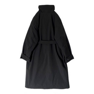 冬立领风衣羽绒服女25新款收腰长款保暖厚外套过膝黑色AKZA