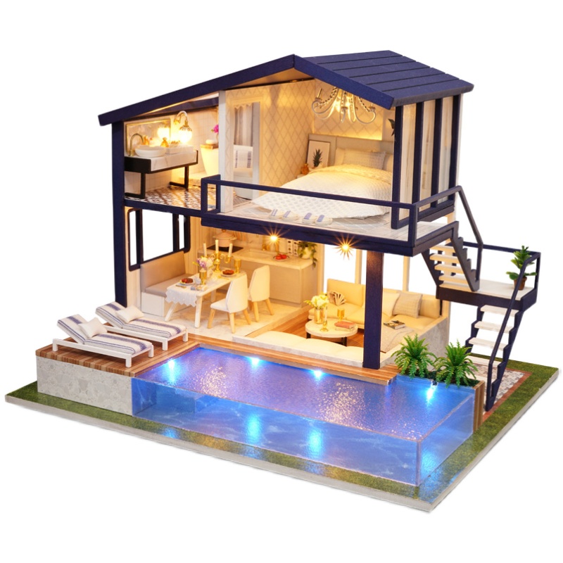 diy小屋手工别墅模型浪漫游泳池
