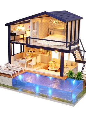 diy小屋手工别墅模型浪漫游泳池