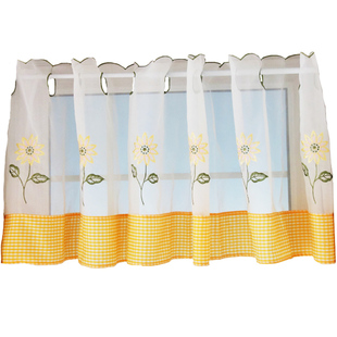 太阳花刺绣简易半截小窗户短窗帘厨房半帘透光田园纱帘短款咖啡帘