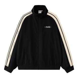 Coca-Cola/可口可乐开衫卫衣男秋冬新款立领条纹潮牌宽松休闲外套