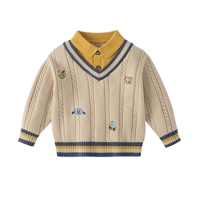 [抗菌远红外]儿童毛衣小男孩学院风假两件上衣秋冬衣服男童针织衫