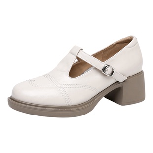 全羊皮粗跟玛丽珍女鞋2026春夏真皮百搭软底单鞋不累脚中跟小皮鞋