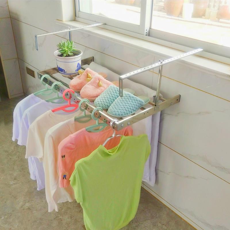 窗外晾衣架户外晾晒鞋架推拉窗伸缩折叠阳台免打孔挂式室外不锈钢