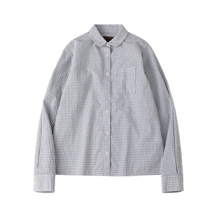 CycleDocument 复古娃娃领正肩黑白格纹长袖衬衫女通勤风休闲衬衣