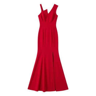 红色开衩鱼尾晚礼服平时可穿小个子气质修身宴会新娘敬酒服连衣裙