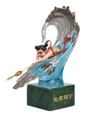 威弗列德黄铜水晶哪吒三太子像神像雕像玄关书桌装饰摆件生日礼品