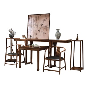 宋式黑胡桃木中堂六件套实木农村新中式实木八仙桌供桌条案家用