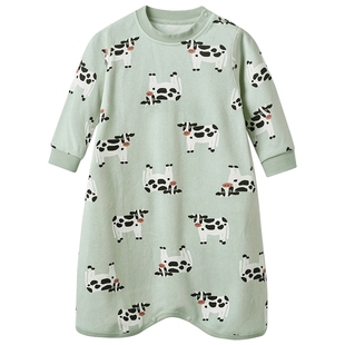 儿童睡袍宝宝睡衣四季a类纯棉男童家居服防踢护肚女孩睡裙秋冬款