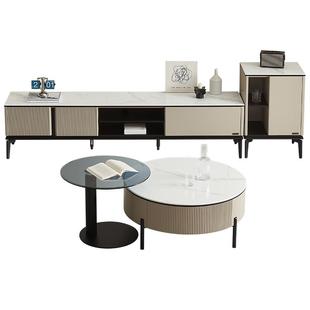 全友家居现代简约玻璃圆形茶几电视机柜组合客厅轻奢高级感边几