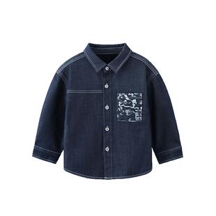 [防褪色]齐齐熊宝宝牛仔加绒衬衫男童春秋款加厚保暖外套长袖衬衣