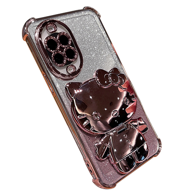 适用华为nova15闪粉镜子支架猫壳