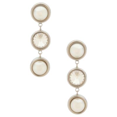 LELET NY CLARE CRYSTAL AND PEARL 线型耳饰 金属银色REVOLVE小