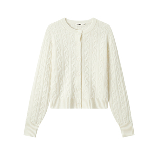 森柔毛衫|商场同款森马针织开衫女短款绞花2025新款冬季圆领毛衣