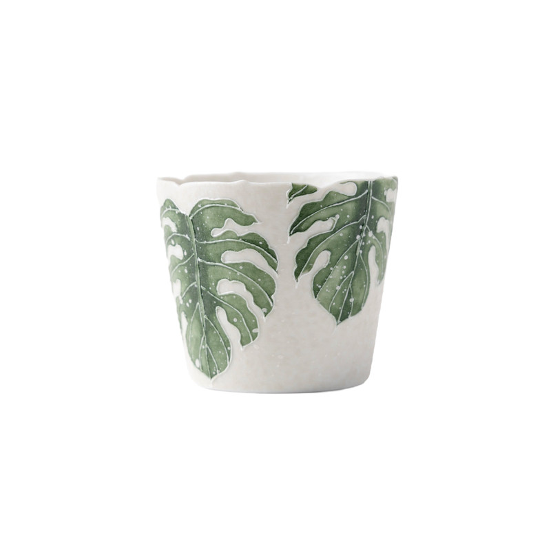 宜室茶话手绘热植龟背竹咖啡杯