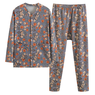 中老年女德绒开衫秋衣秋裤老人印花线衣裤套妈妈打底薄款保暖内衣