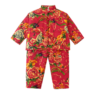 儿童唐装东北大花中国风棉袄男女童拜年衣服汉冬季宝宝过新年套装