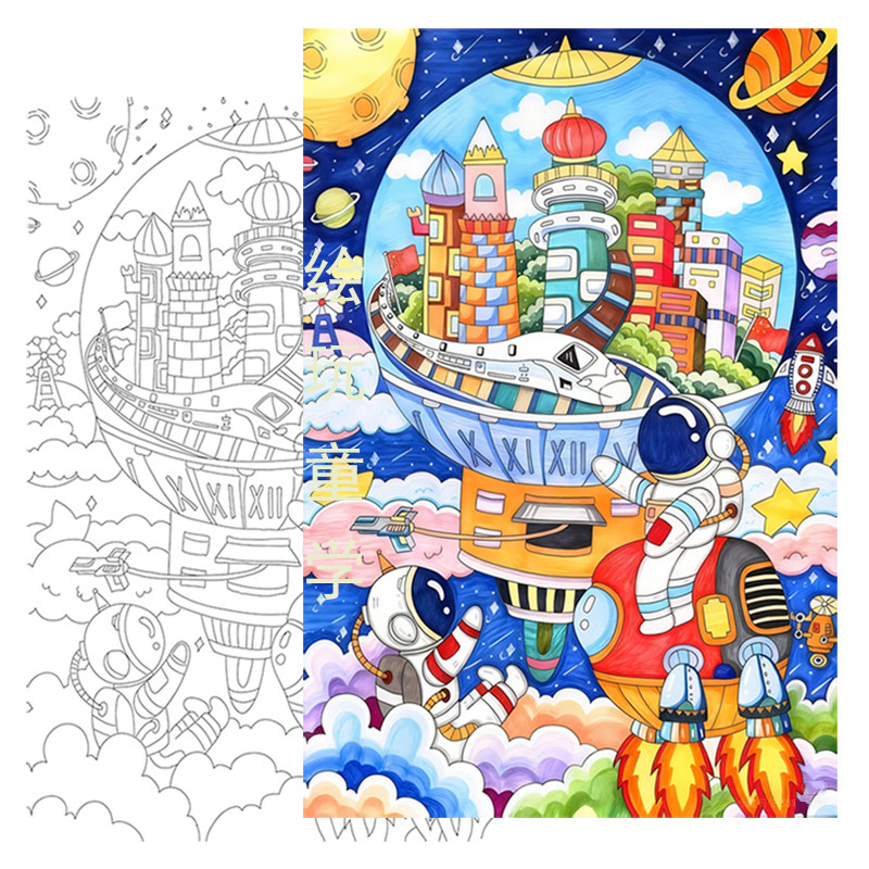中国梦强国梦科幻画儿童画4k纯