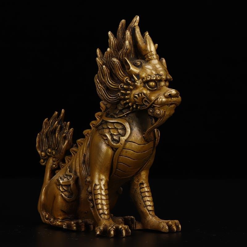吉祥纯铜麒麟摆件一对 全铜火麒麟招财办公室客厅装饰品家居摆设