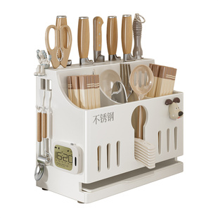筷子收纳盒家用厨房高档新款不锈钢壁挂式筷筒刀架勺子一体置物架