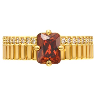 【新品】Oups!岁禧金阶戒指金色复古设计感金属镶嵌红宝石戒指女