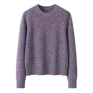 内蒙古纯山羊绒女士圆领花纱针织套衫秋冬保暖宽松通勤毛衣打底衫