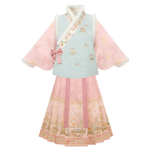 十三余童装[岁朝清梦]明制汉服女童秋冬套装保暖上衣裙子两件套