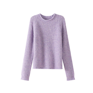OSA欧莎紫色套头毛衣女2025冬季新款通勤宽松慵懒针织衫百搭上衣