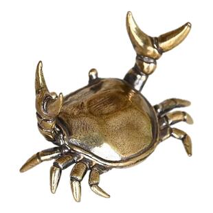 黄铜举重螃蟹摆件新款实心横财将军居家办公茶宠茶桌盖置铜工艺品