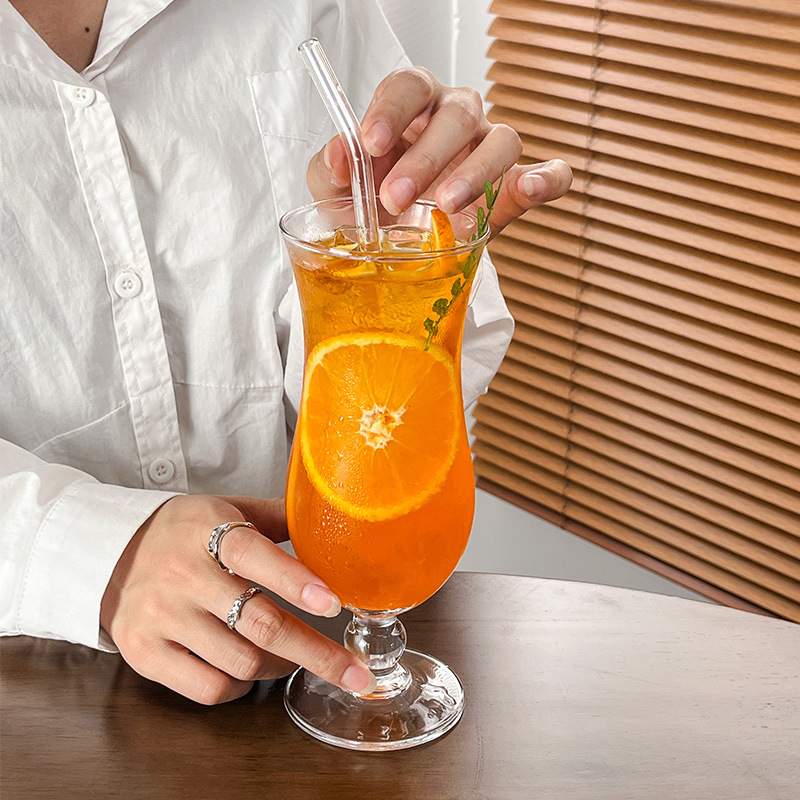17ins高脚果汁杯玻璃杯网杯子吉果茶红苏打水杯飓风冷杯饮料托杯
