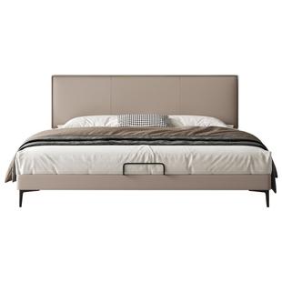 意式极简极薄超薄床头真皮床主卧现代简约小户型省空间齐边双人床