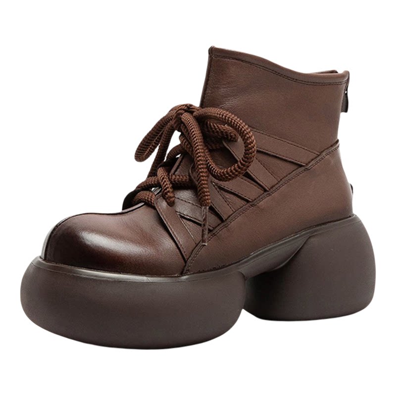 真皮复古时尚厚底增高马丁靴女
